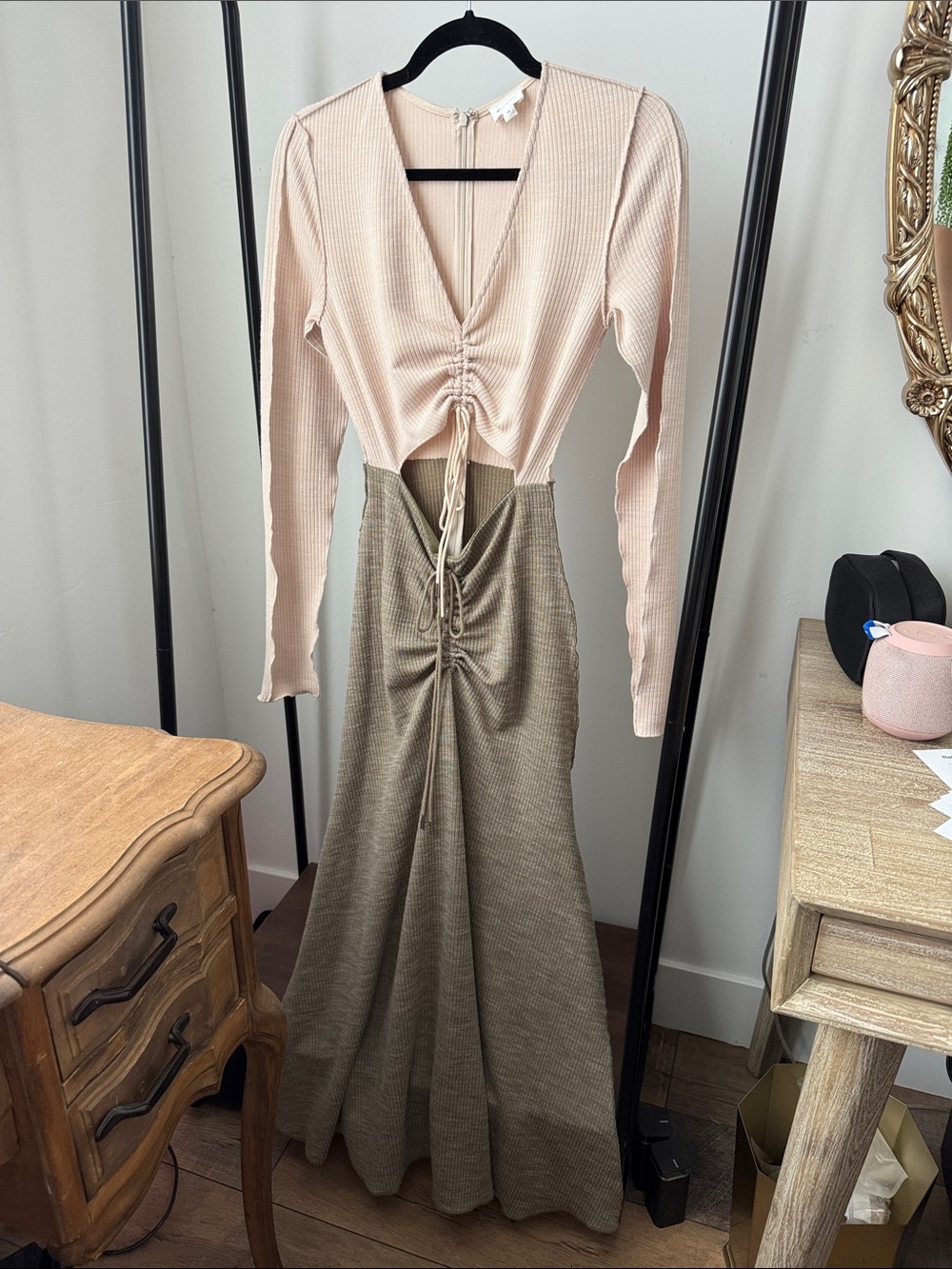 Song of Style Blush and Olive Two-Tone Ruched Maxi Dress